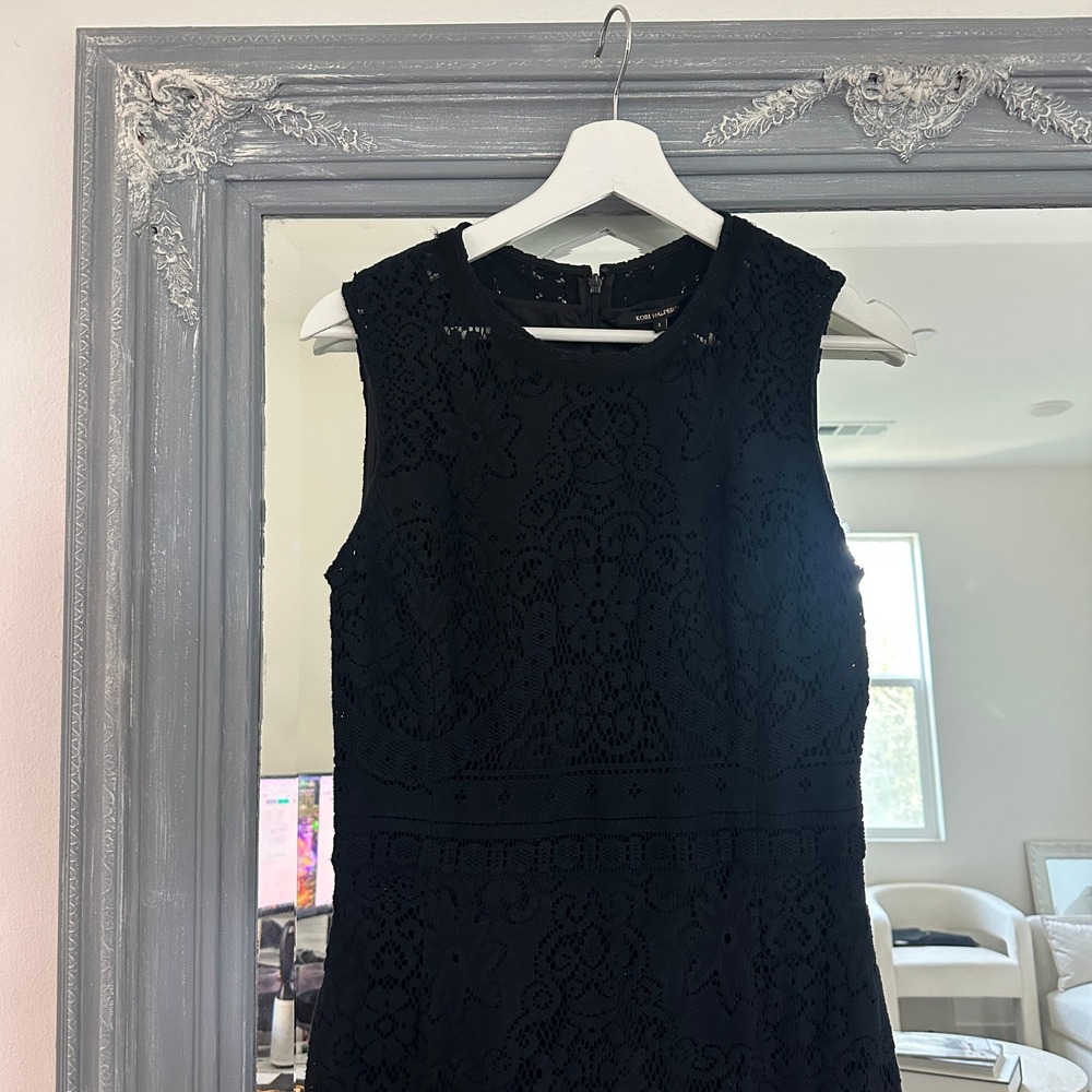 Kobi Halperin Black Lace Crochet‎ Sleeveless Fit Flare Midi Dress 8 - Picture 3 of 9